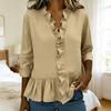 Women Casual Shirt Stand Collar Mid-Length Long Sleeve Breathable Tops Pure Color Loose Fit Ruffle Trim Shirt Daily Wear