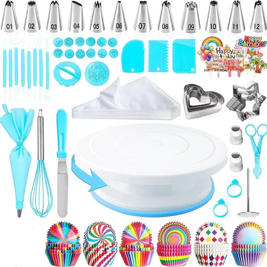 255-Piece Cookie and Cake Piping Set: Turntable, Baking Tools, Bags, and Scraper