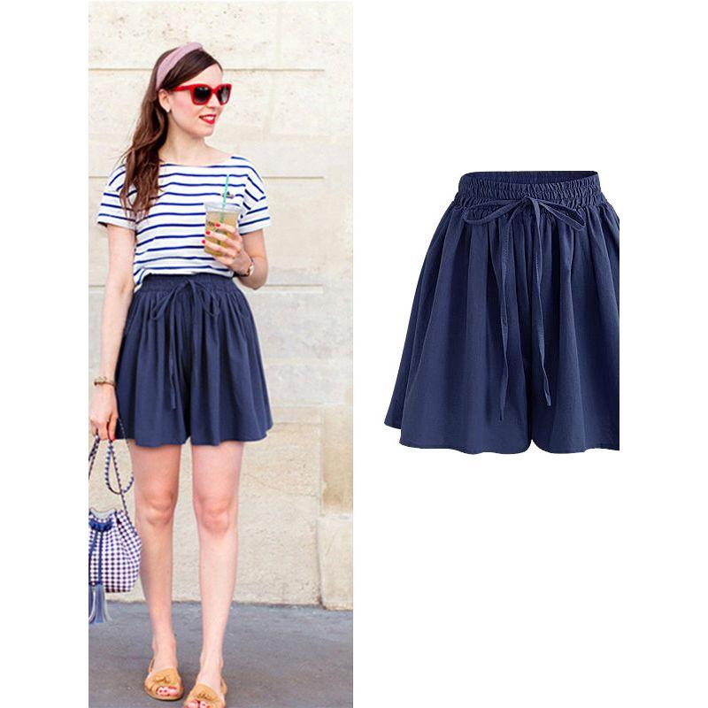 Solid-Color Striped Single-Layer Culotes Solid Lace-up Single Layer Culottes Women