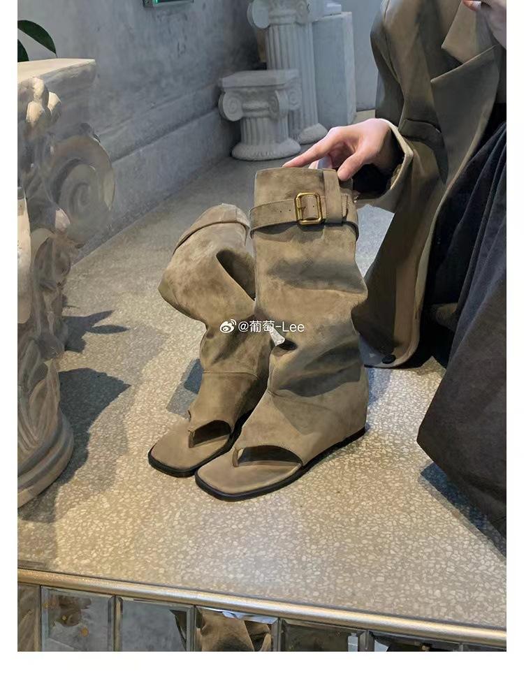 

Pinch feet cold boots slope heel heel heightened bohemian beach roman premium cool boots women s versatile 40