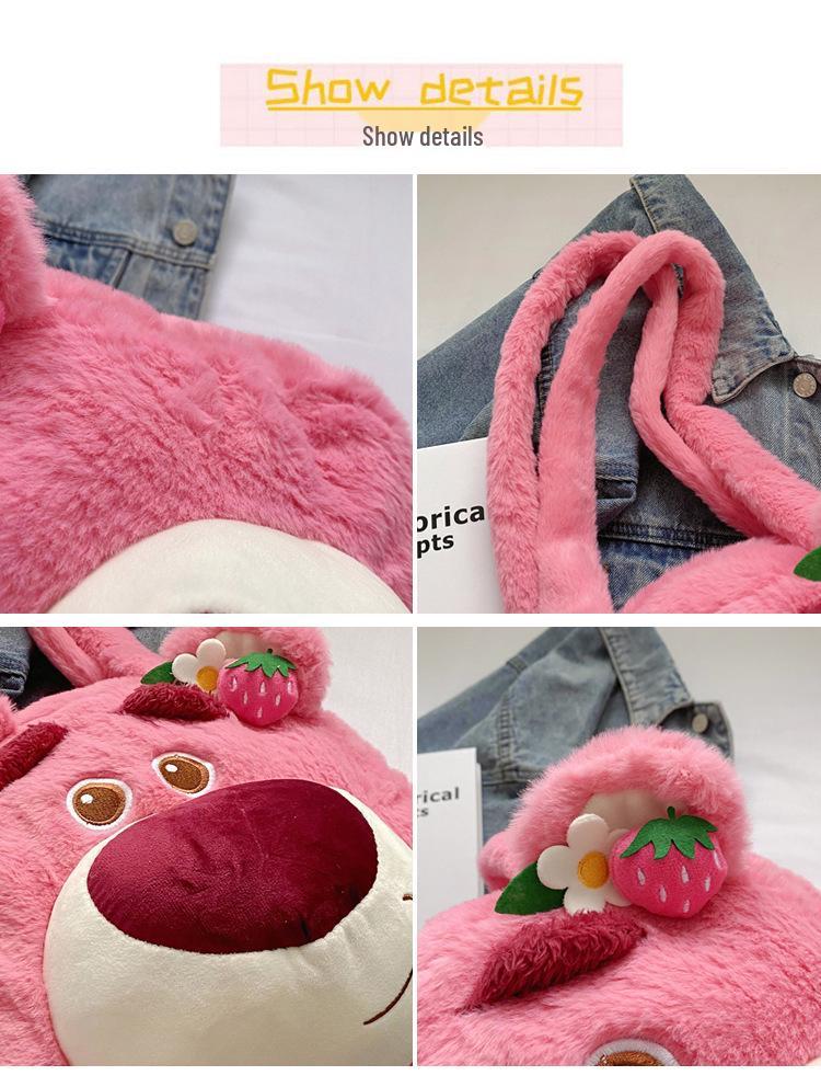 Strawberry Bear Plush Bag 2023 - Personalized Large Capacity Sweet Tote for Girls