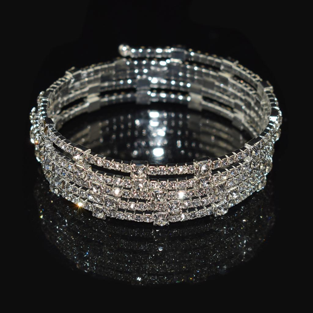 Charm Artificial Crystal Elegant Ornaments Fashion Wedding 5-row Rhinestone For Women Arm-hugging Festival Gifts Bracelet Creative Open Bracelet 1pc