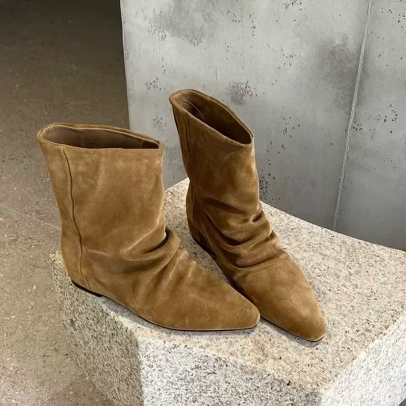 Schaapsvacht versie~ Franse niche temperament puntige binnenste verhoging stapelende laarzen cowboylaarzen dames 2025 nieuwe dunne korte laarzen