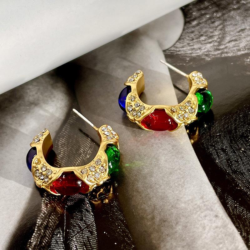 Classic Middle Women Girls Enamel Flower Earrings Ear Clip Vintage Elegant Lady High-end Party Banquet Accessories Jewelry