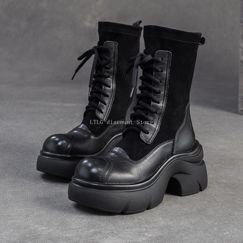 Botas Mujer Height-increasing 7cm Boots Platform Chunky Heels Trend Punk Gothic Rock Women's  Versatile Platform Ankle Boots