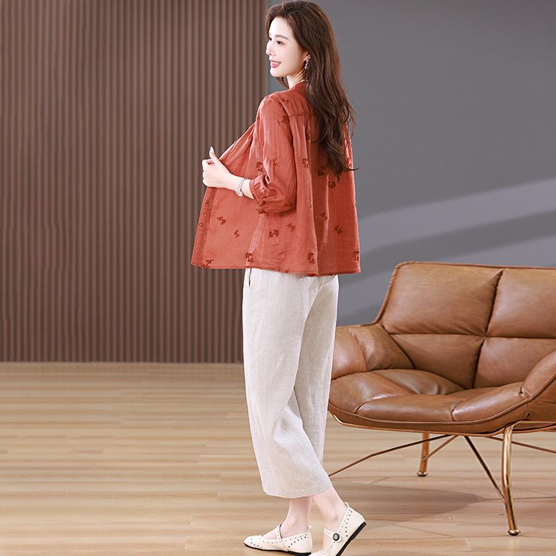 Women's Summer Fashion: New Chinese Style Loose Ramie Two-Piece Set for Middle-Aged Mothers