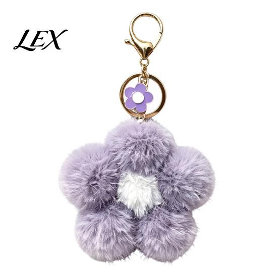 Backpack Keychain Plush Flower for Backpack, Fuzzy Floral Keyring Girls Bag Charm, Women Handbags Decorative Accessory Lightweight Charm