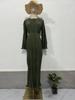 Pleated Maxi Dress Long Flared Sleeves Fitted Waist Elegant Women's Party Dress Casual Ankle-Length