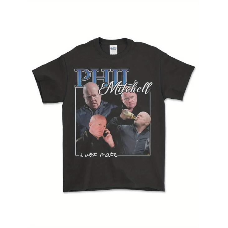 Men's Retro Phil Mitchell Face Icon T-Shirt - 90s Soft Breathable Iconic Signature Print, Casual Crew Neck Short Sleeve Tee Suitable for All Seasons