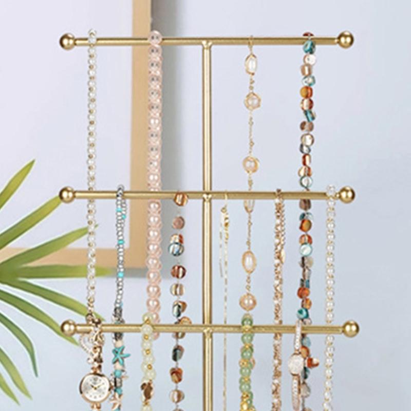 Multifunctional Metal Jewelry Stand Featuring Hook and Trays for Neat Arrangement of Necklaces Bracelets Rings