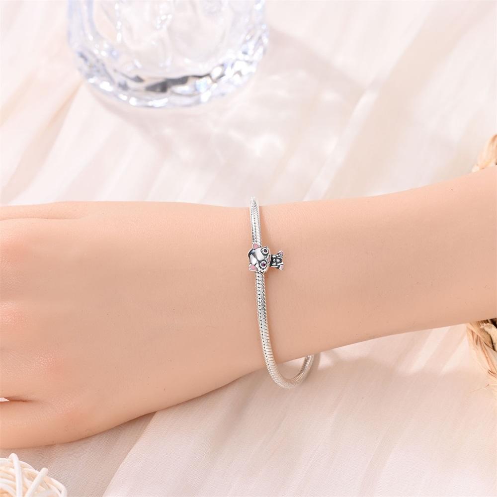 Original Copper Charms Luxury Cute Cat Purple Eyes Beads Fit Bracelet Diy Women Making Delicate Gift Jewelry