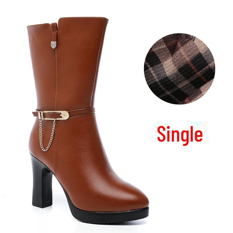 

Женские сапоги до середины икры на высоком каблуке - весна/осень 2023 года из бархатной кожи для мам среднего возраста YZL2386-3; 40