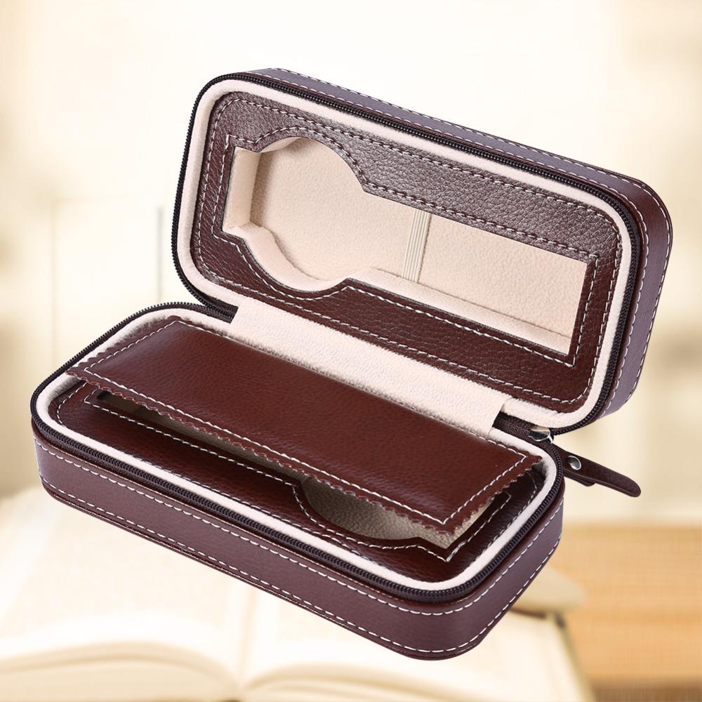 PU Leather Watch Storage Box Artificial Leather Simple Design Watch Organizer Zippered Design Zippered Storage Box