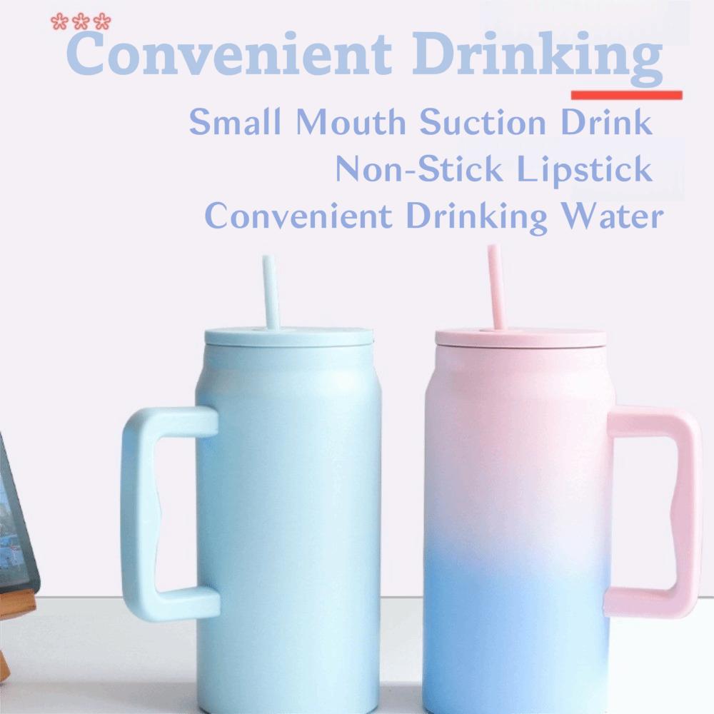 With Handle and Straw Lid Water Bottle Simple Sippy Cup Modern Thermal Cup  Unisex