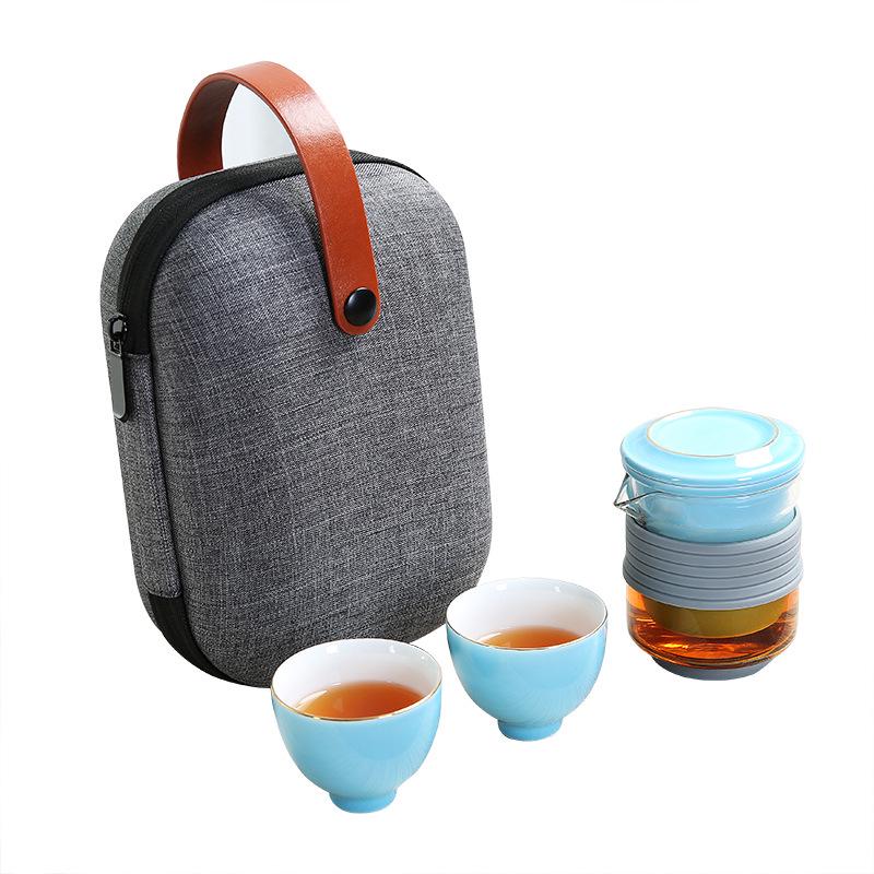 Portable Heat-Resistant Glass Teapot Set with Ceramic Quick Cup and Travel Bag – Ideal for Festivals or Business Gifts