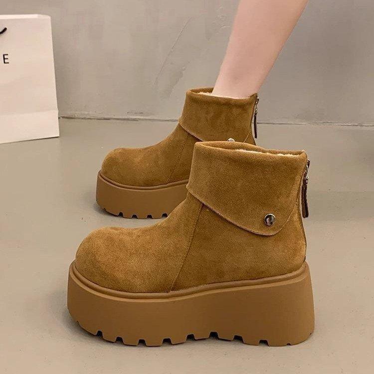 Warm and heightened thick-soled snow boots for women's new winter Birkenstocks short boots for women's velvet and thickened Northeast cotton shoes
