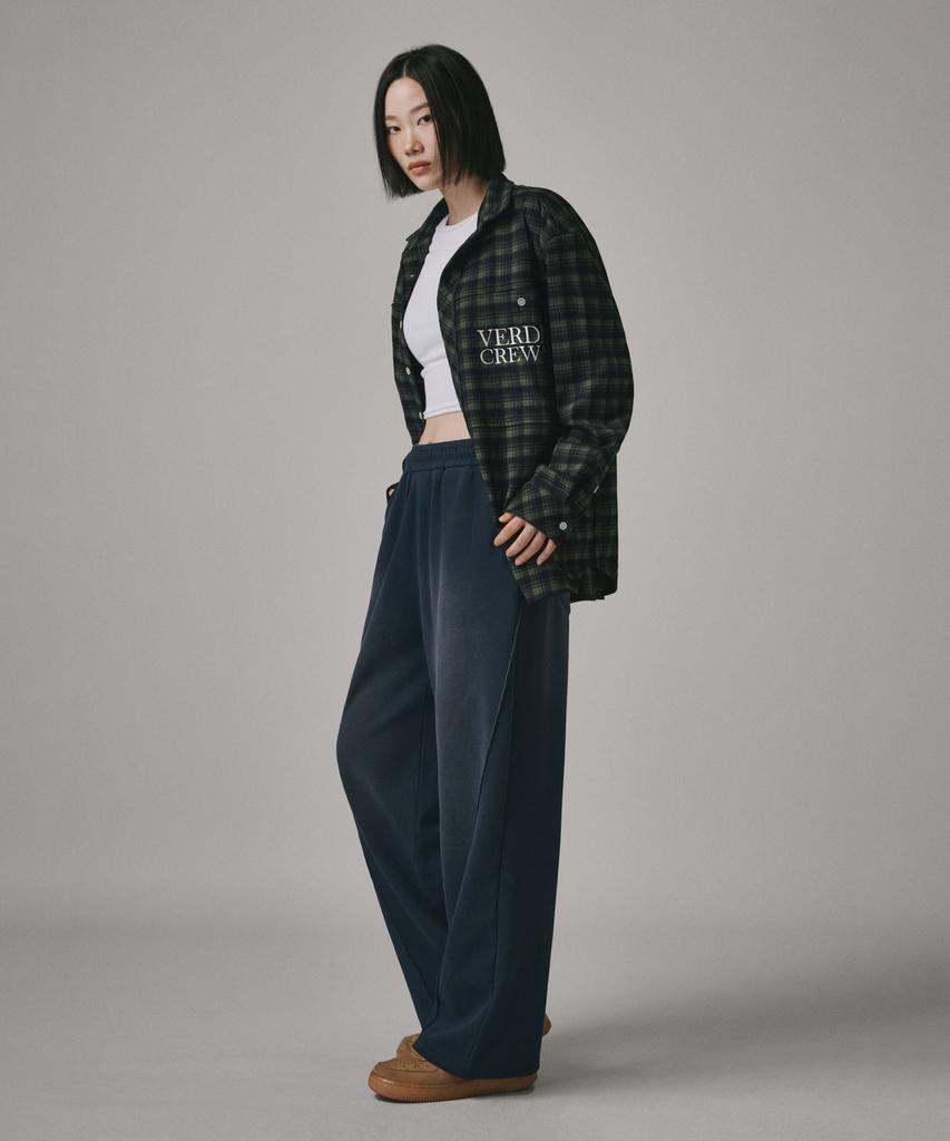Beodeonteu (Fleece-Lined) Vintage Washed Diagonal Cut Line Sweatpants [Navy]