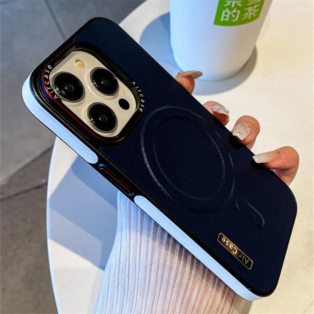 Luxury Solid Color Leather Wireless Charge for Magsafe Case for iPhone 17 16 14 12 13 15 Pro Max Magnetic Matte Shockproof Cover