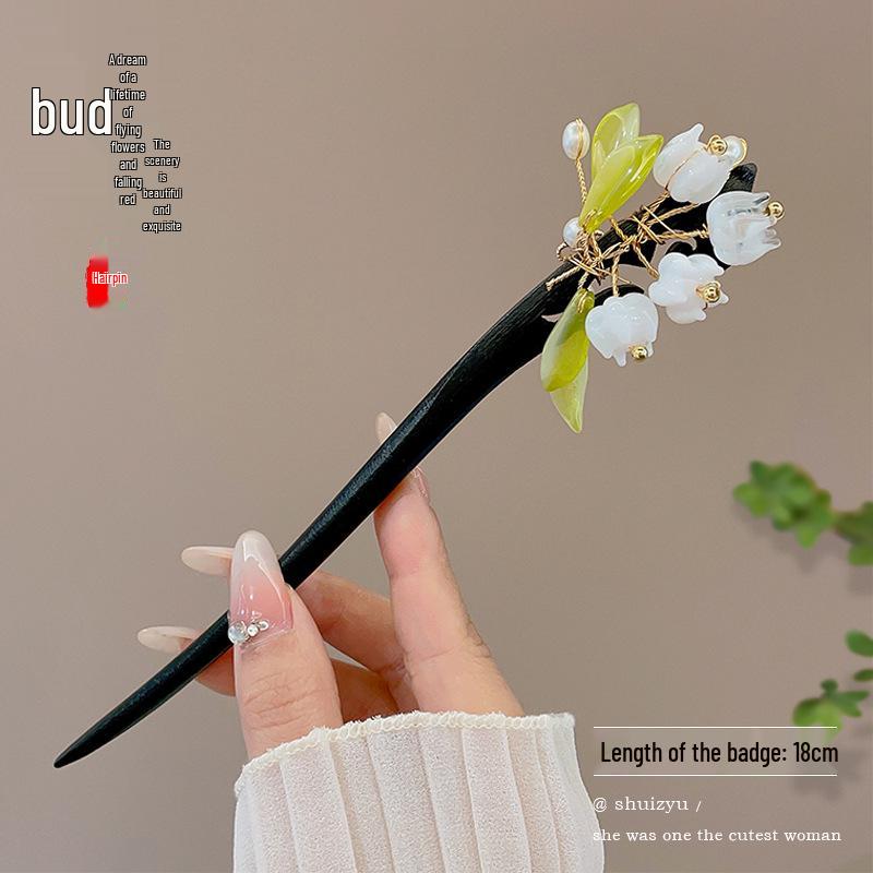 High-End Chinese Wooden Hairpin with Tassels – Ancient Style Ebony Faux for Women