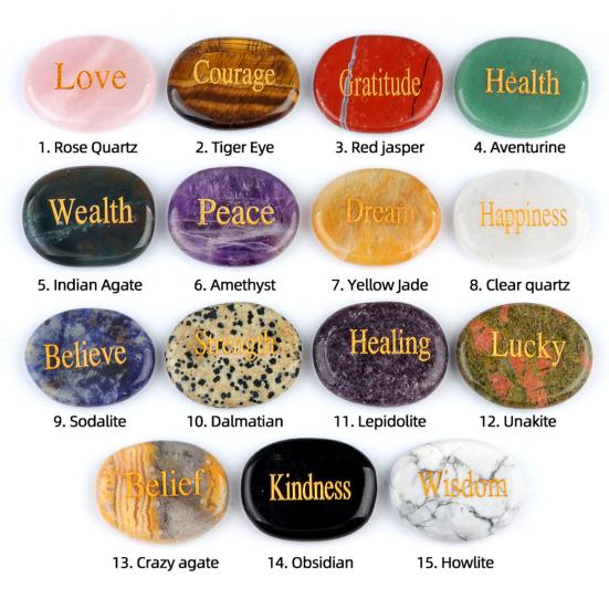 Inspirational Palm Stone Engraved Crystal Agate Worry Stone for Anxiety Relief Friendship Keepsake Natural Pocket Mindfulness Gifts