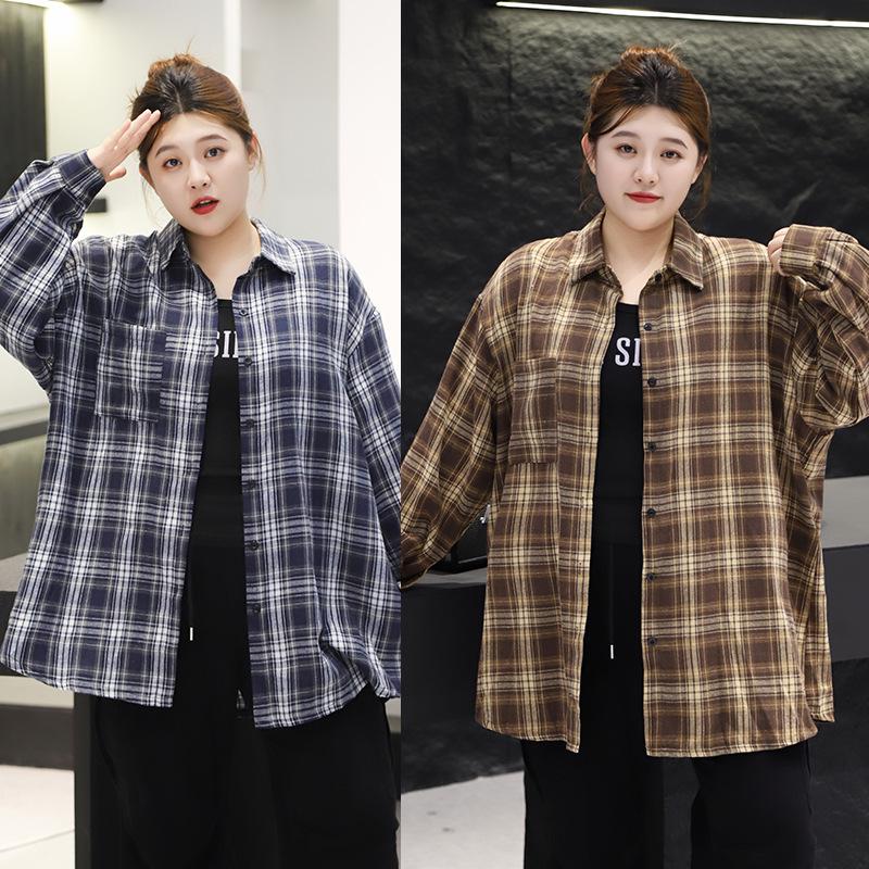 

Осень 2025 Свободная Повседневная Клетчатая Рубашка Большого Размера - Ретро Универсальный Топ 3XL (Recommended weight: 120-140 jin) розовый