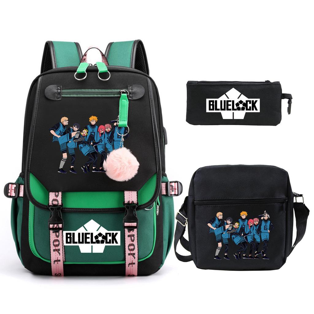 Trend Campus Primary And Secondary School Students Schoolbag Blue Prison Periphery Animation Backpack Pencil Bag