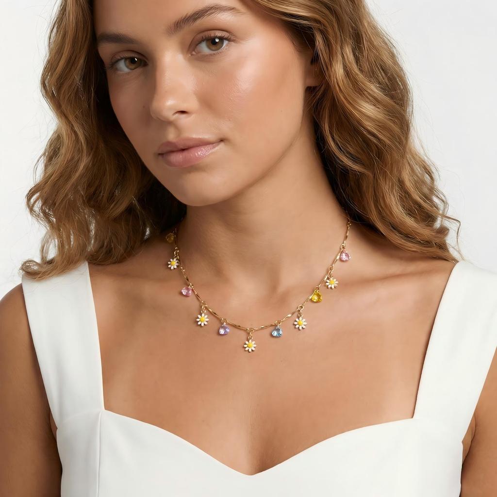 Summer Colorful Flower Bracelet Necklace for Women 18K Gold Plated Chain Bracelets Necklaces Bohemia Jewelry Gifts