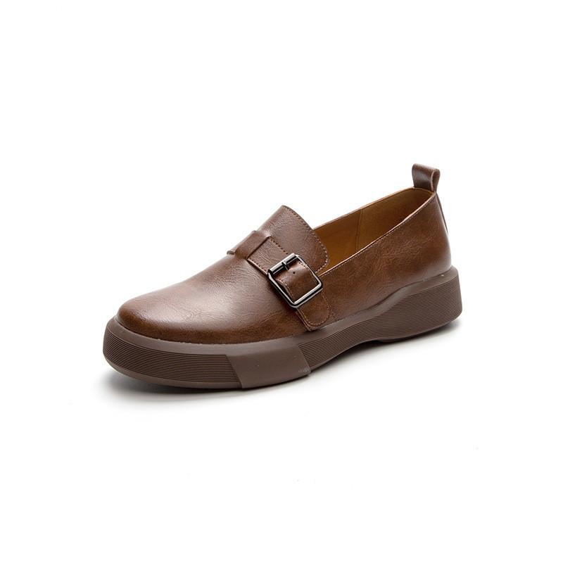 

British style small leather shoes women s 2025 spring and autumn new large size women s shoes rubber retro soft sole foot cover flat sole single shoe 43 темно-коричневого кольору
