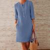 Casual Women Loose Solid Color Buttons Cotton Linen Long Sleeve Midi Dress