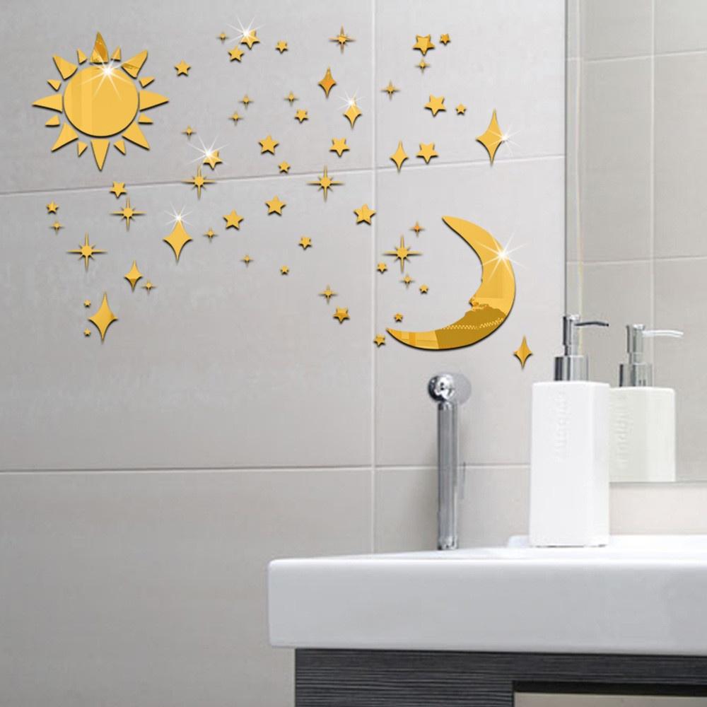 Sun Moon Stars DIY Acrylic Mirror Wall Stickers 3D Wall Stickers For Kids Rooms Decor