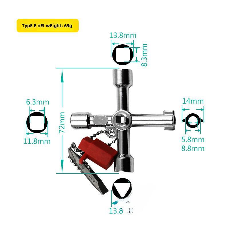 

Универсальный ключ-крест для счетчика воды и электрошкафа E-type 4-in-1 key wrench with screwdriver bit серебряный
