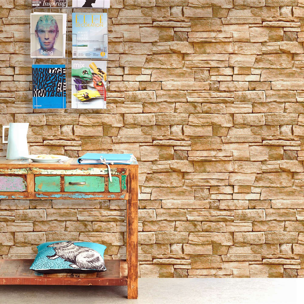 Brown Stone Peel And Stick Wallpaper Self-Adhesive Removable Wallpaper Waterproof  Contact Paper For Kitchen Wall Home Decor