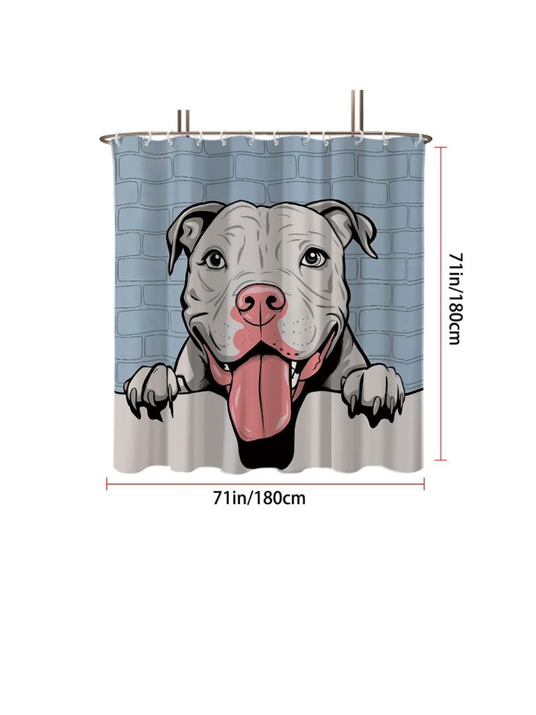1Pc Dog Print Waterproof Shower Curtain Shower Partition Curtain With 12 Hooks Multiple Sizes Easy To Install Protecting Privacy