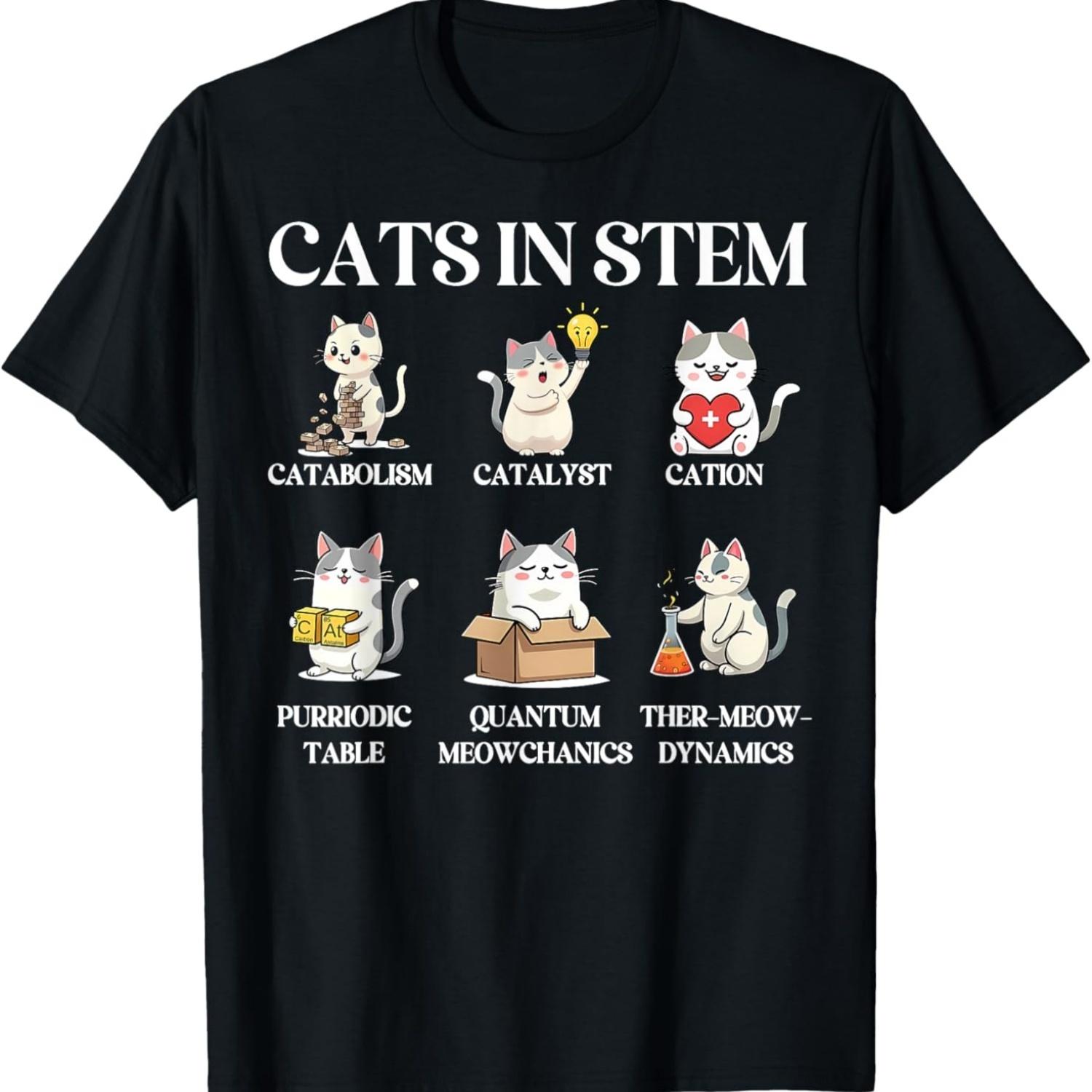 Смешной научный мем Коты в STEM Ученые Ботаники Любители кошек Футболка для мужчин Женщин Девочек Детей S чёрный
