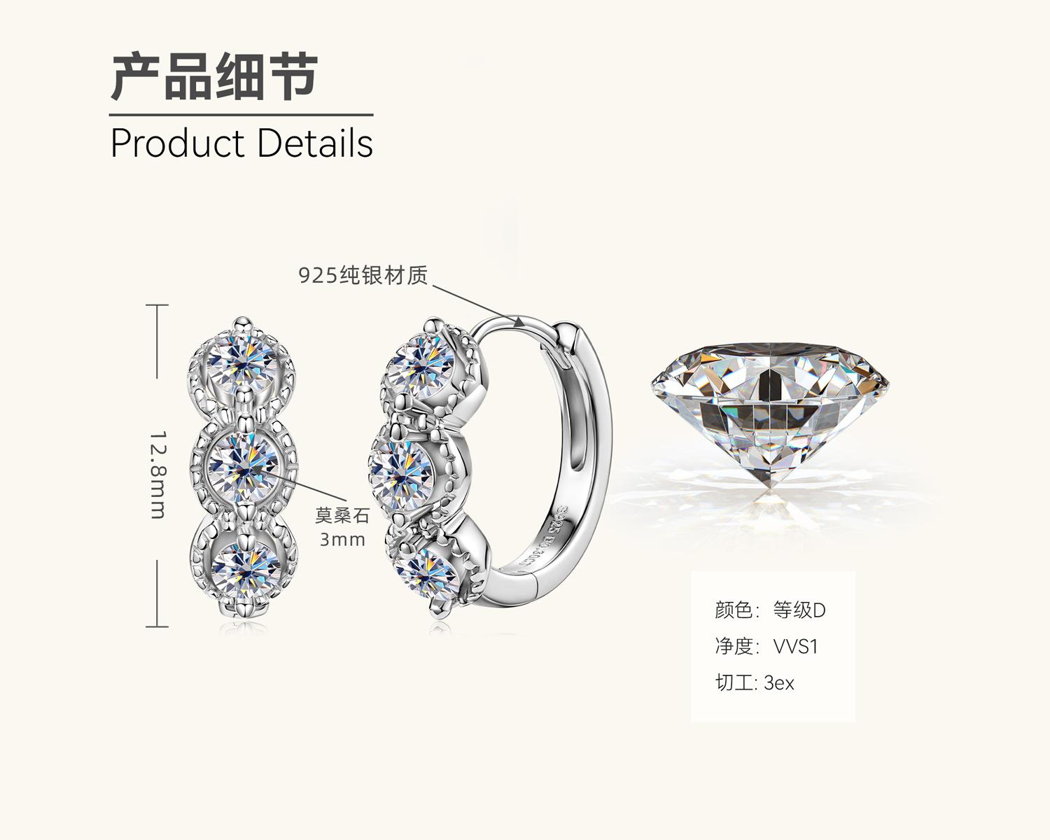 

Silvere Glam New Retro-designed Moissanite Earrings S925 Sterling Silver, Fashionable And Elegant Ear Rings, Cool And Trendy Ear Accessories 0.3 carat+0.3 carat белый