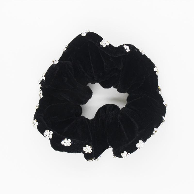 Velvet Hair Tie with Rhinestones - Non-Fading, Diamond-Studded Korean Scrunchie Hair Accessory