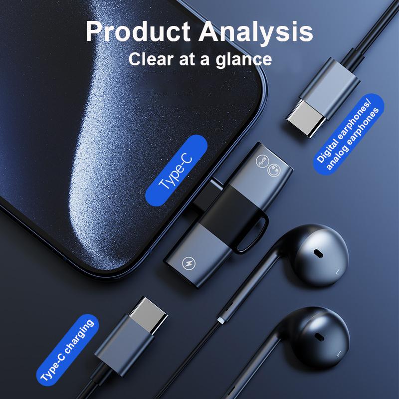 Xiaomi OTG Double USB Type C PD 15W Charger To Type C Jack AUX Audio Headphones Splitter Adapter for iPhone 15 Pro Max Samsung Xiaomi