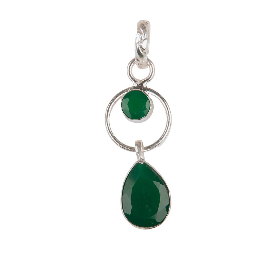 Green Onyx Gemstone 925 Sterling Silver Women Gift Jewelry Handmade Pendant1.80" PP-10-17