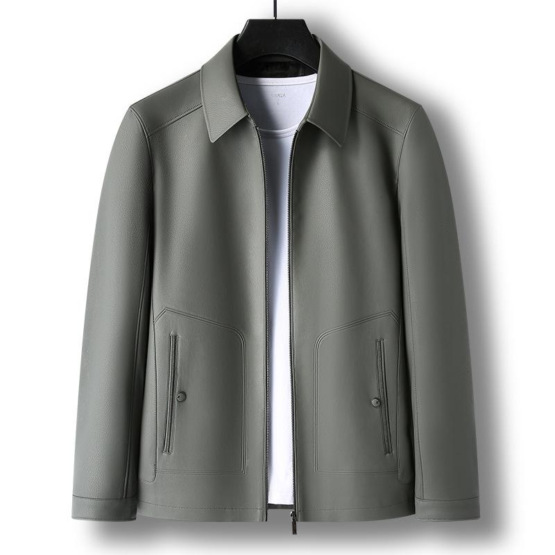 Leather Jacket Men's Autumn and Winter New Men's Leather Jacket Business Casual Lapel Velvet Middle-aged Leather Jacket Men's Coat