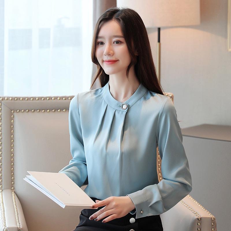 2025 Women's Korean Style Long-Sleeve Satin Chiffon Professional Shirt, Spring Collection