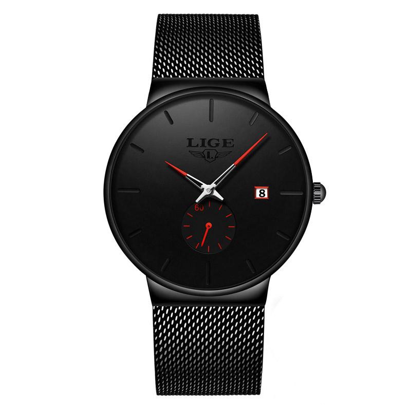

LIGE Fashion Mens Watch Sports Business Men Wristsatches Quartz Stainless Steel Waterproof Man Watch Auto Date Male Clock Reloj красный