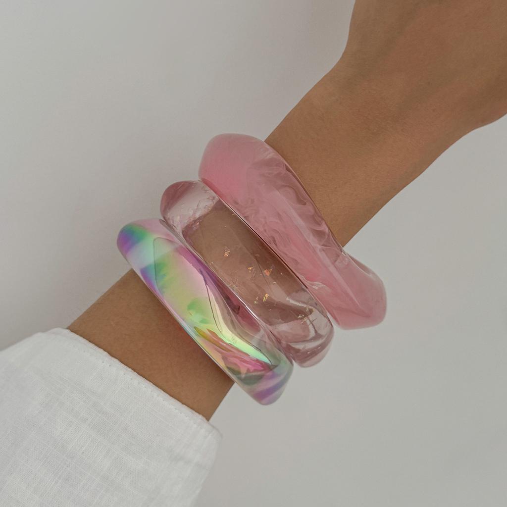 DIEZI 3 Style Trendy Exaggerated AB Pink Resin Acrylic Bangles Ethnic Geometric Wide Bangles For Women Men Bracelet Jewelry
