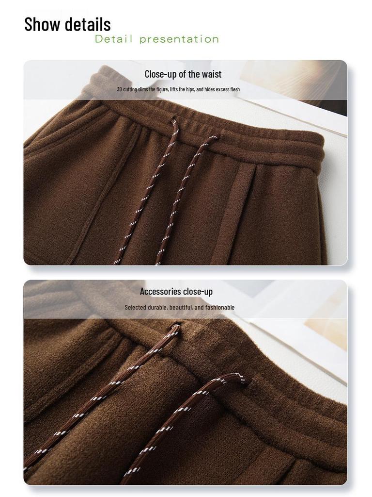 2024 Khaki Vlněná Midi Sukně pro Ženy – Podzim/Zima, Elastický Pas, Rovná Přiléhavá se Předním Rozparkem, Délka ke Kotníkům
