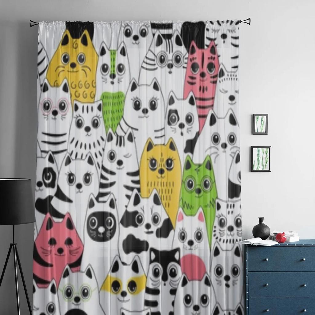 Diferite pisici Perdele transparente pentru camera de zi Dormitor copii Perdele din tul Bucătărie Ferestre Tratament Draperii