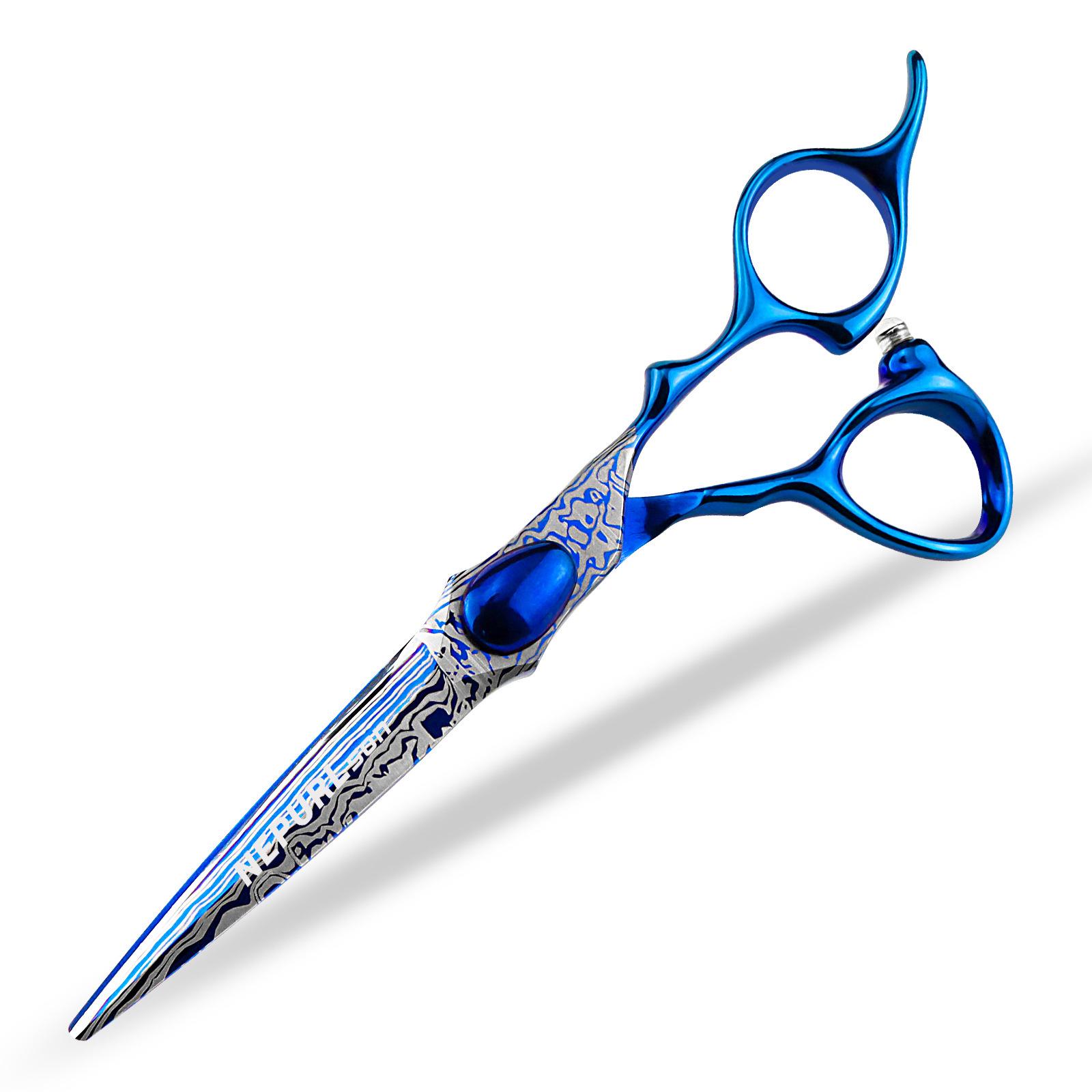 Napson 6.0 Blue Damascus Hairdressing Scissors - Straight & Thinning Shears for Barbering