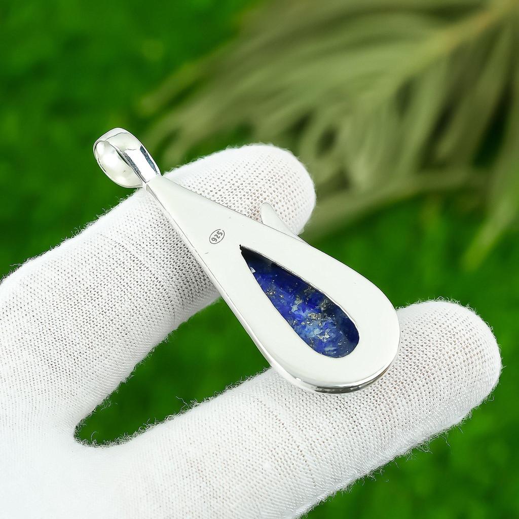 Pendentif Élégant en Pierre Précieuse Lapis-lazuli Poire Bijou Naissance Septembre Argent 925