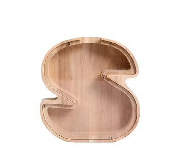 Wooden & Acrylic Money Box: Transparent 26-Letter Savings Bank for Kids