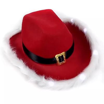Christmas Hat With LED Lights Santa Cowboy Flashing Christmas Cowboy Hats Light Up Christmas Party Decoration Christmas Gifts