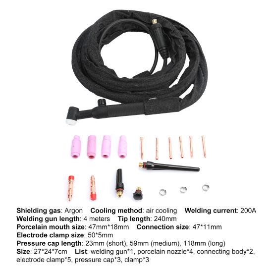WP26P WIG-Schweißbrenner-Set Flexibler Anti-Sturz-Kopf 200A 4M Luftgekühlter WIG-Schweißbrenner-Satz für die Automobilwartung