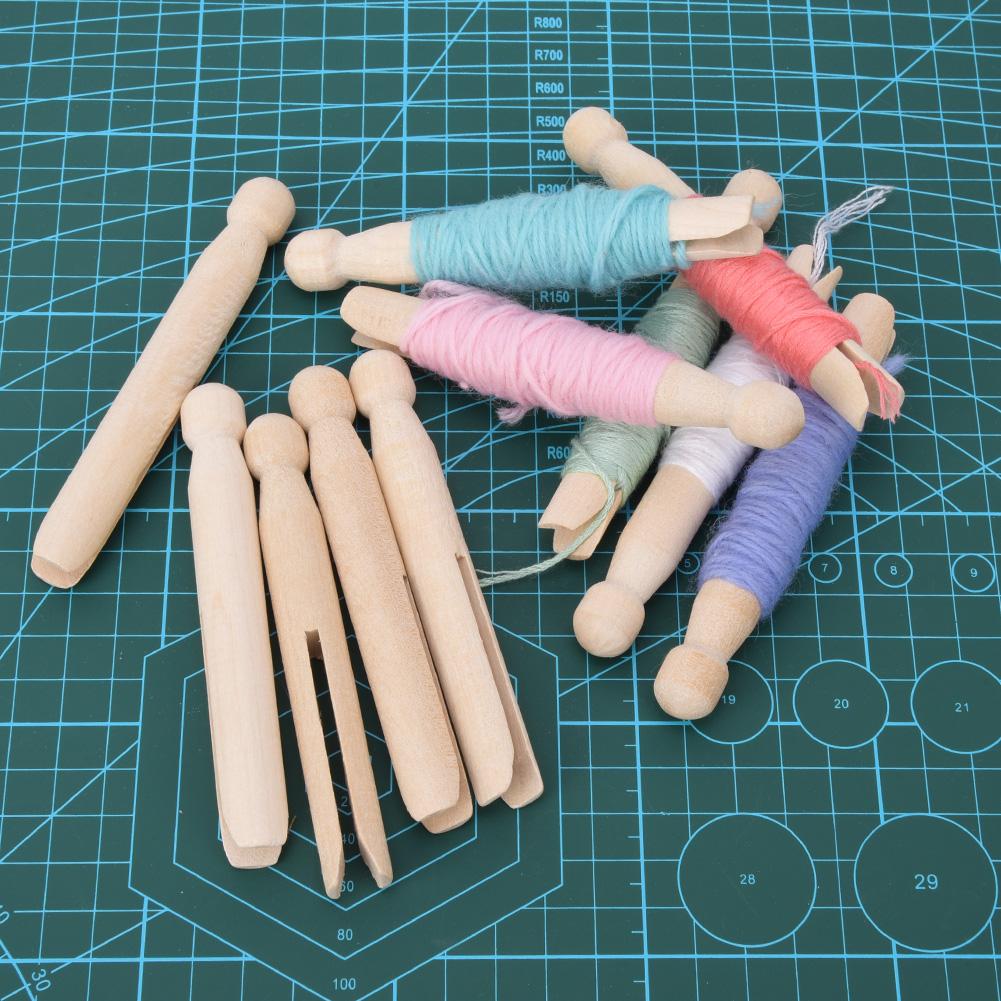 10pcs Wooden Spools Embroidery Cross Stitch Thread Wool Winding Storage Rods Sewing Accessory